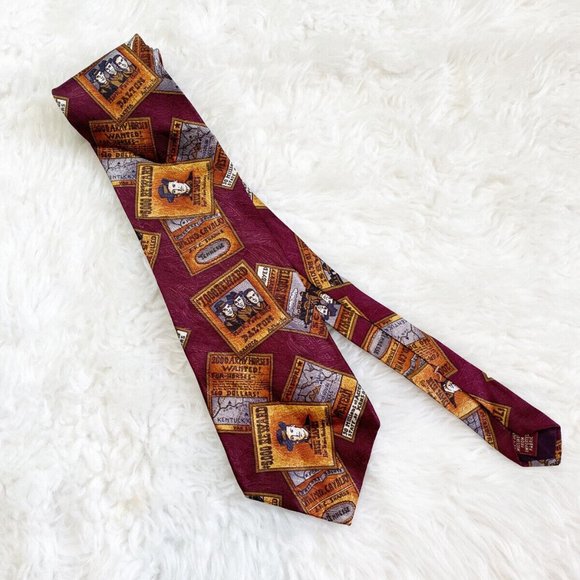 Vintage Men's Chaps Ralph Lauren Silk Tie Jesse James Wanted Western Print - Picture 1 of 3